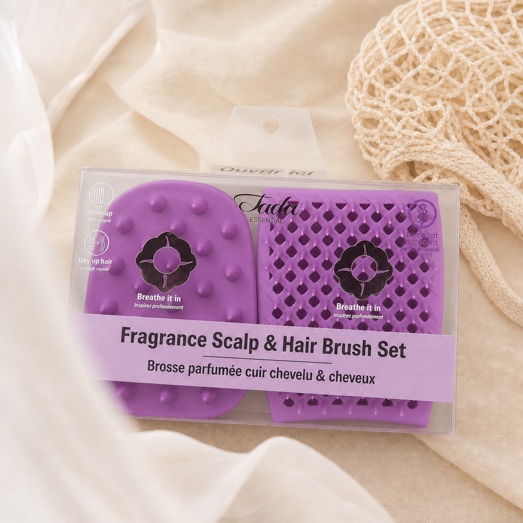 Fragrance Scalp & Hair Brush Set Purple (Lavender Scent)