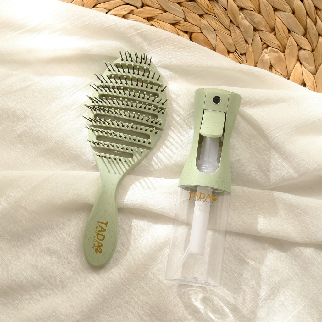 Natural Care Hairbrush & Spray Set Green