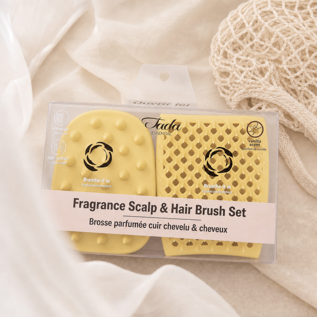 Fragrance Scalp & Hair Brush Set Yellow (Vanilla Scent)
