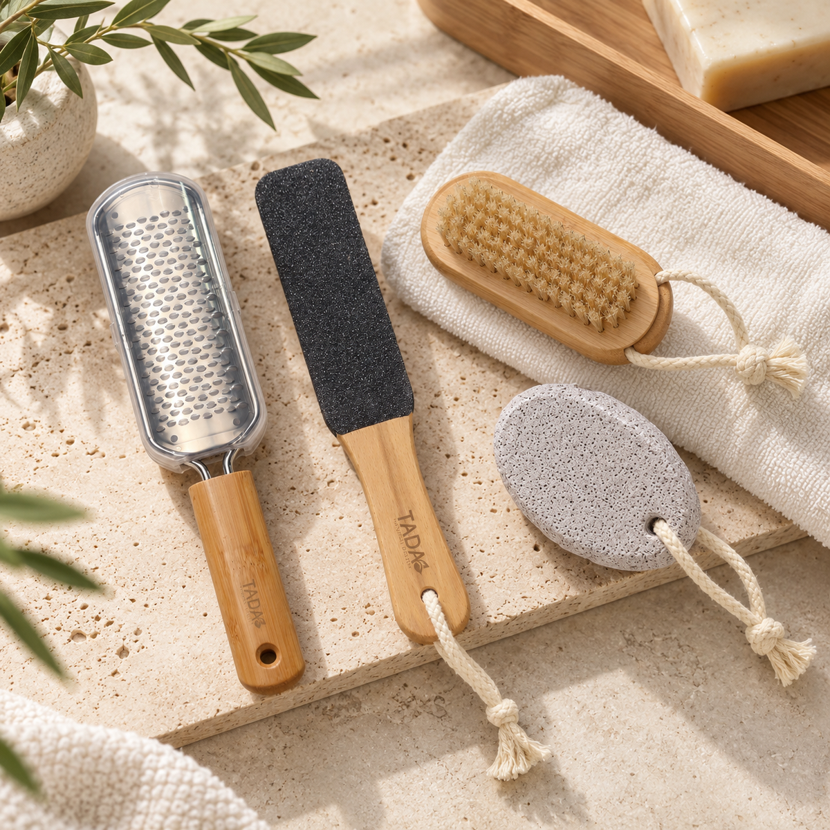4-Step Wooden Foot Spa 4Pcs Set with Wall Hook
