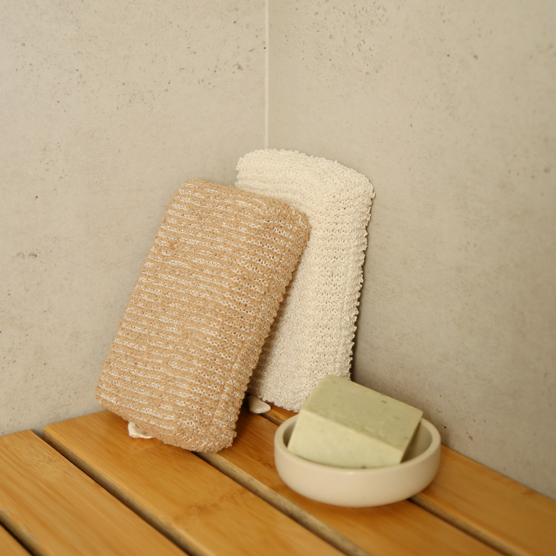 Exfoliating Bath & Shower Square Sponge Beige & Brown