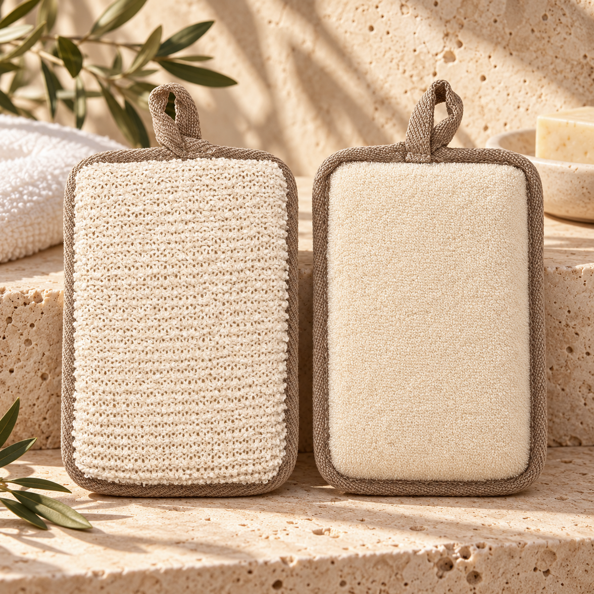 Exfoliating Shower Loofah & Back Scrubber 2Pcs Set, Brown
