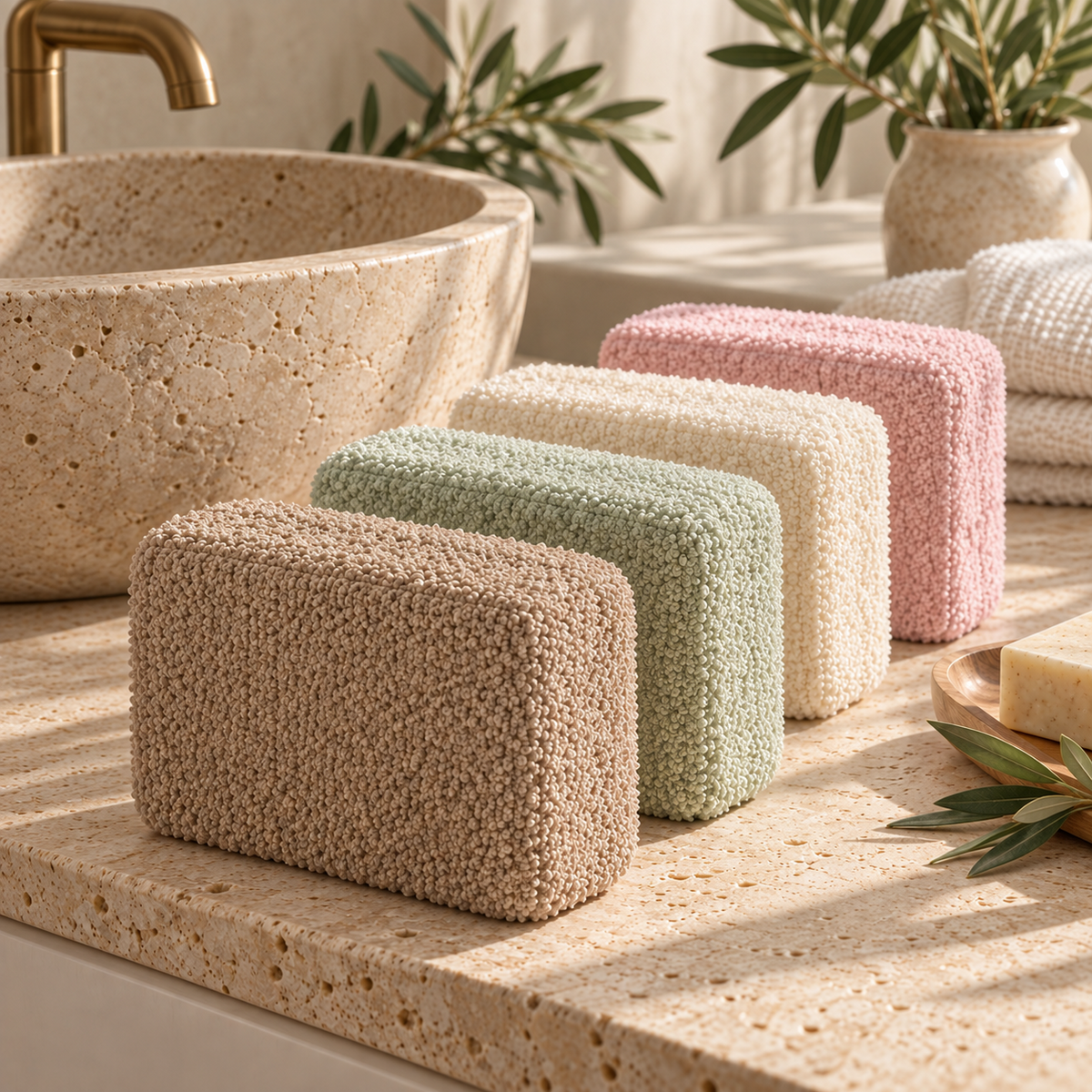 Exfoliating Bath & Shower Sponges 4Pcs Set, Assorted Colors