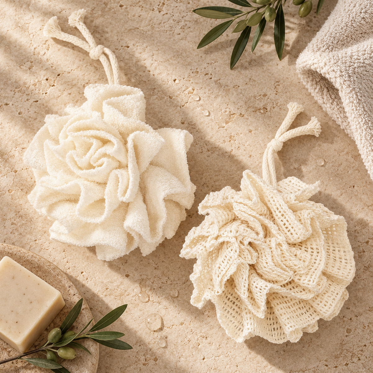 Exfoliating Shower Pouf 2Pcs Set