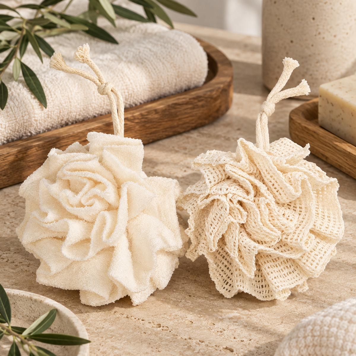 Exfoliating Shower Pouf 2Pcs Set