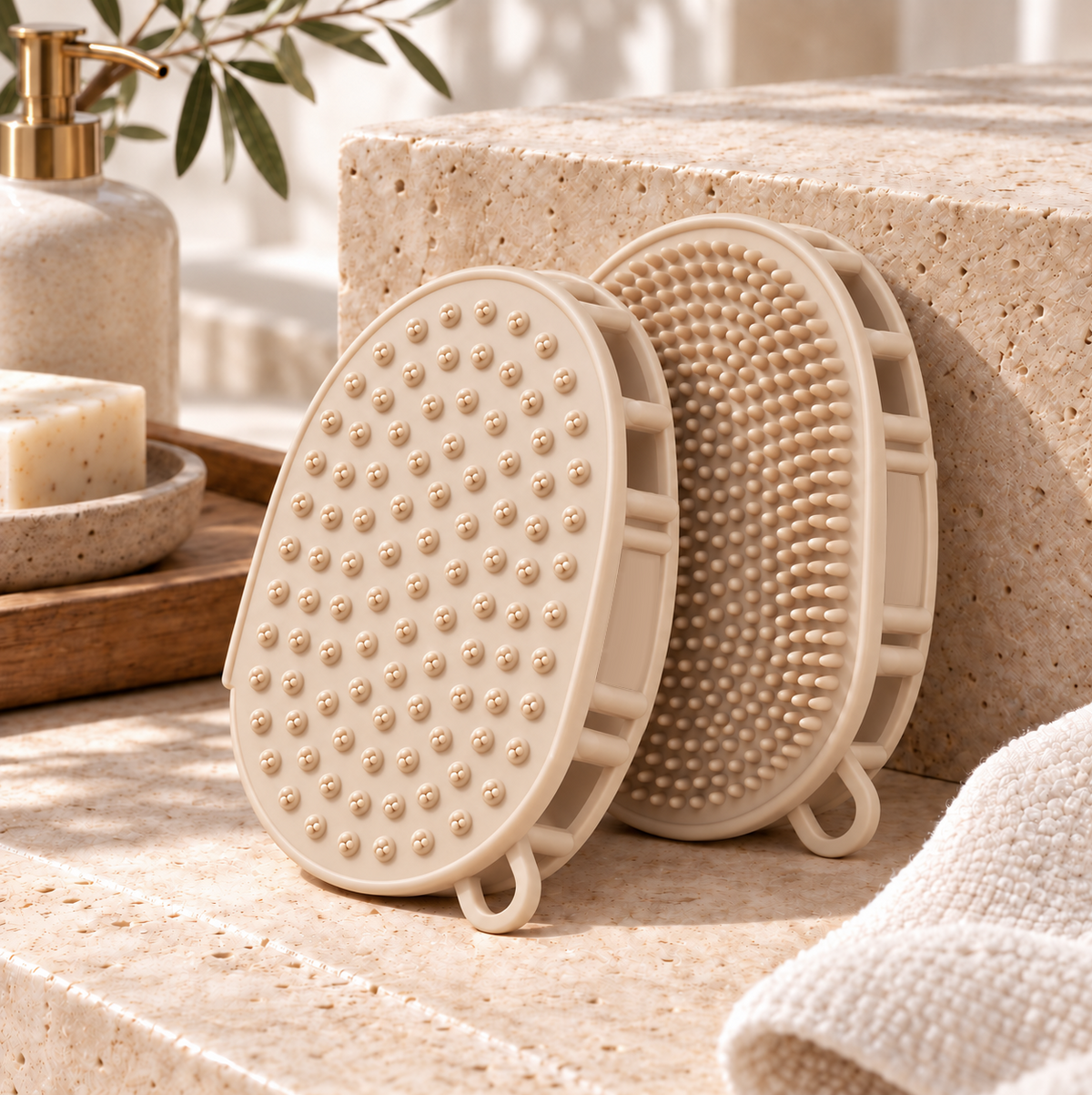 Dual Sided Silicone Body Scrubber 1Pc, Beige
