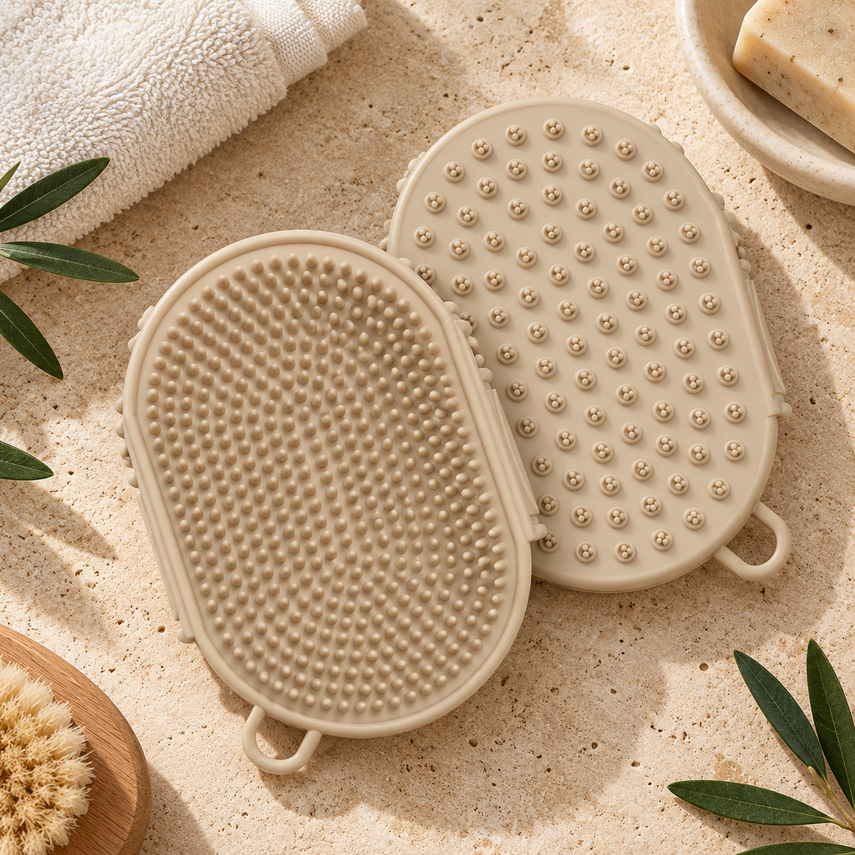 Dual Sided Silicone Body Scrubber 1Pc, Beige