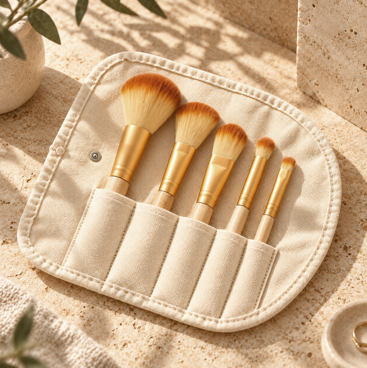 Natural Wood Makeup Brush 5Pcs Set