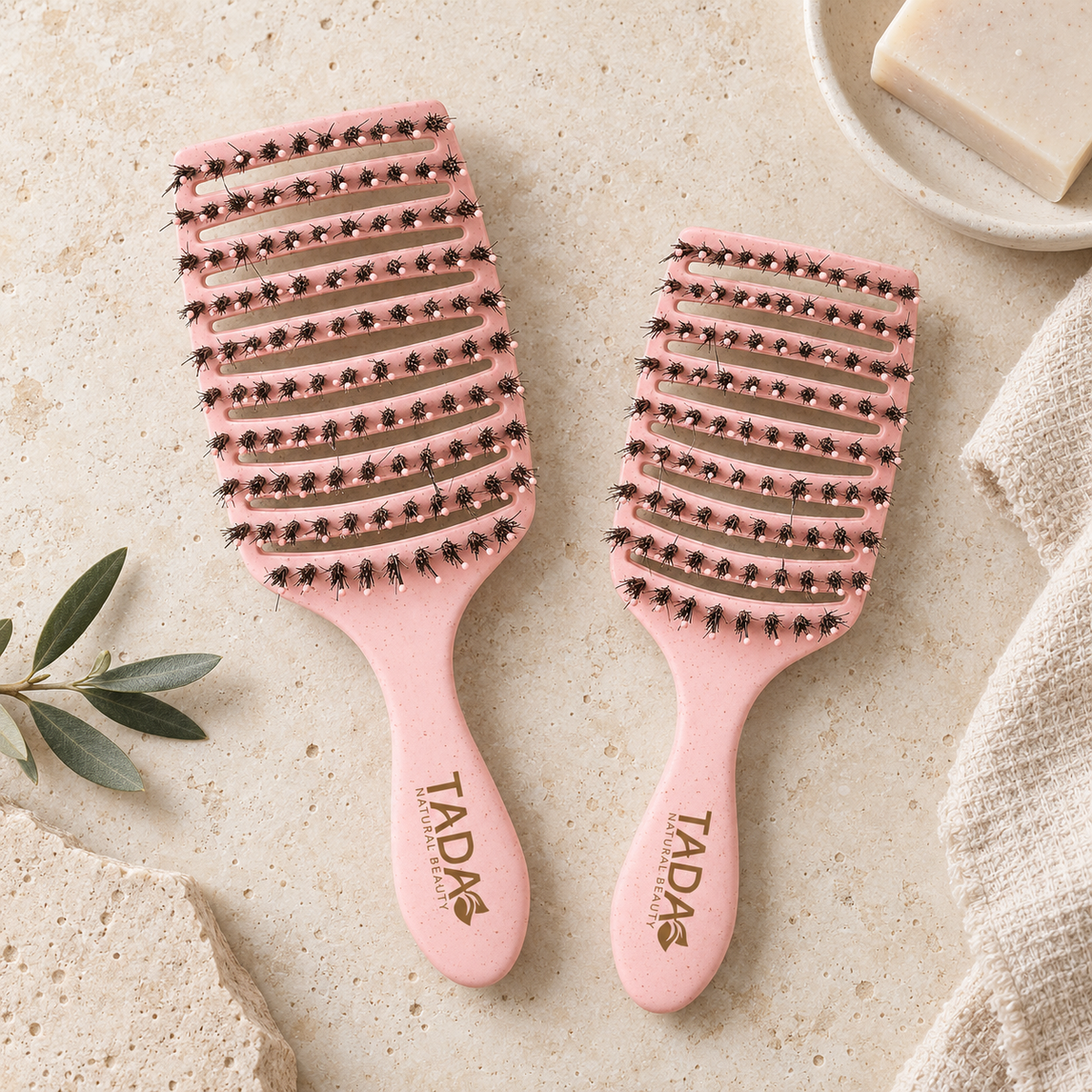 Tangle-Free Boar Bristle Duo 2Pcs Set (Pink)