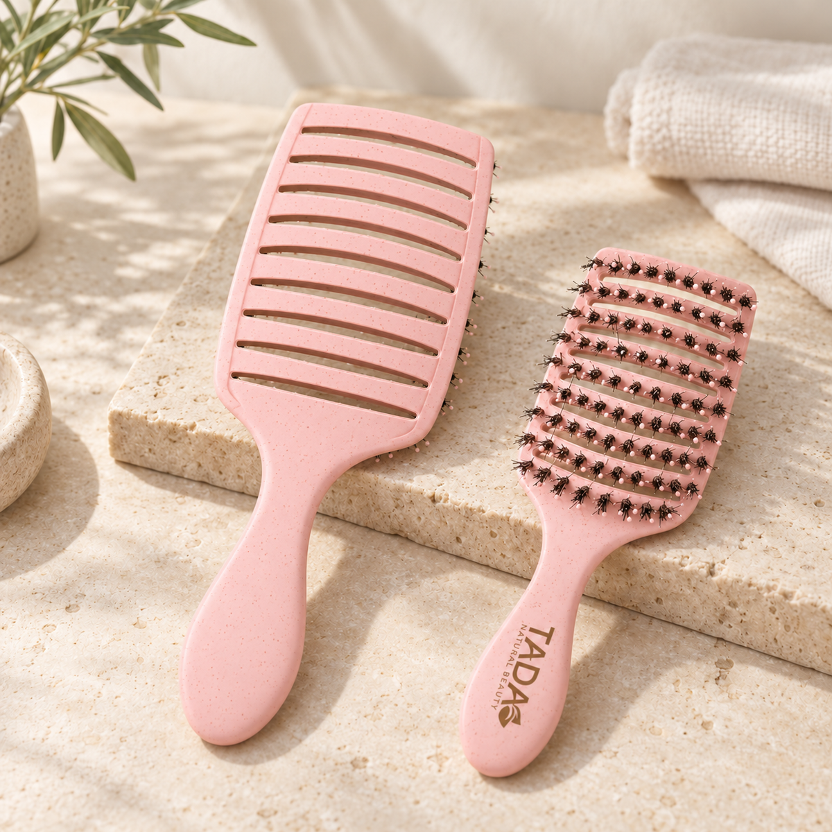Tangle-Free Boar Bristle Duo 2Pcs Set (Pink)