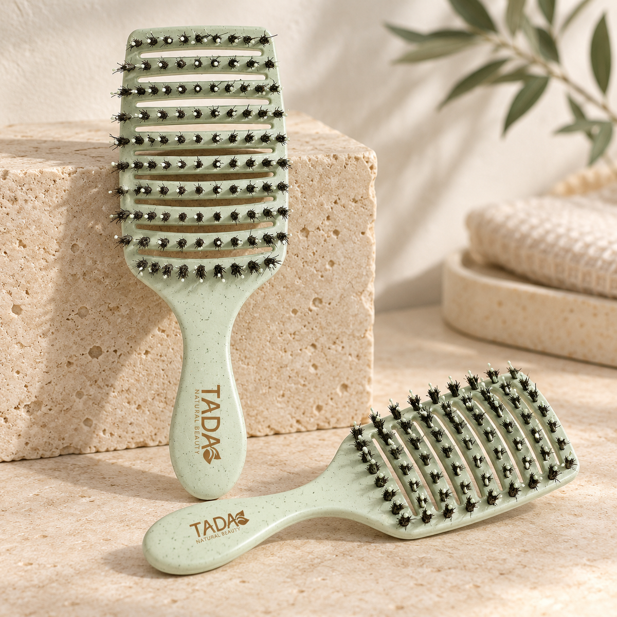 Tangle-Free Boar Bristle Duo 2Pcs Set (Green)