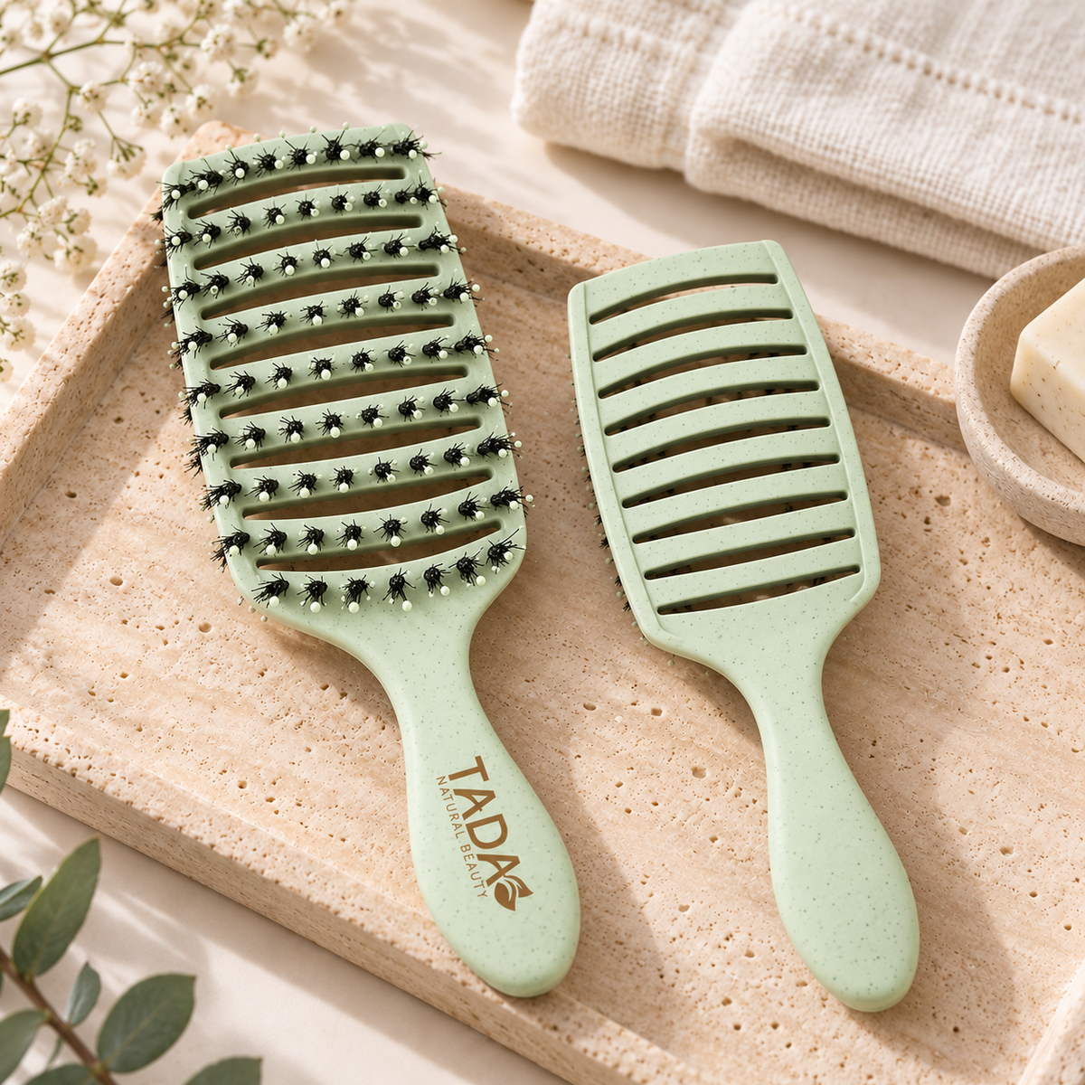 Tangle-Free Boar Bristle Duo 2Pcs Set (Green)