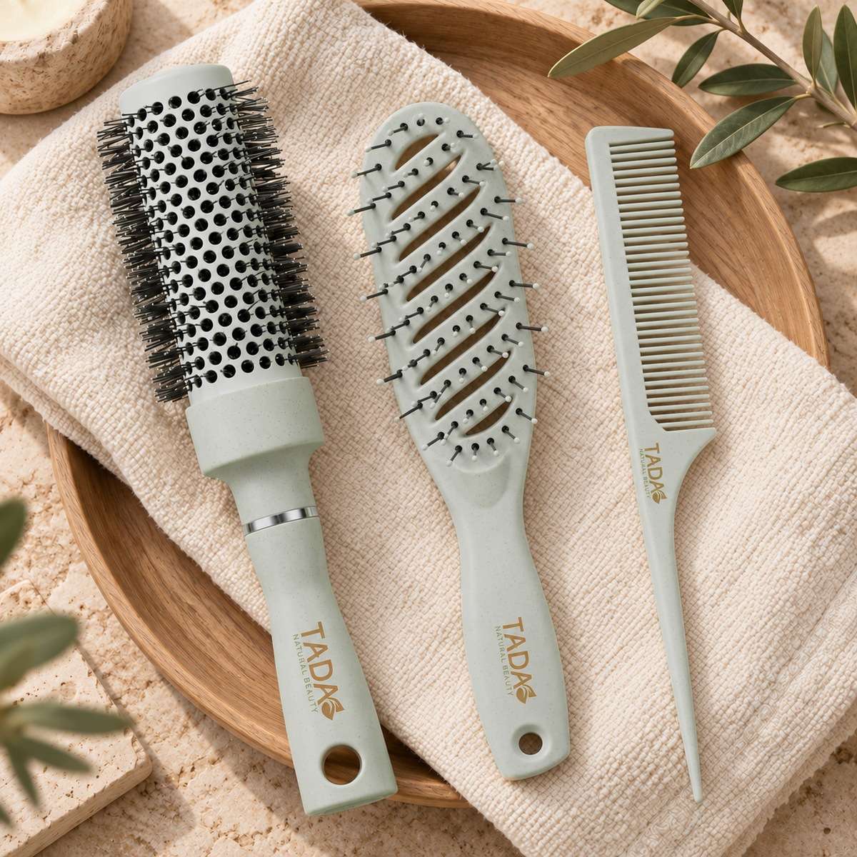 Wheat Straw Hair Brush Trio 3Pcs Set, Green