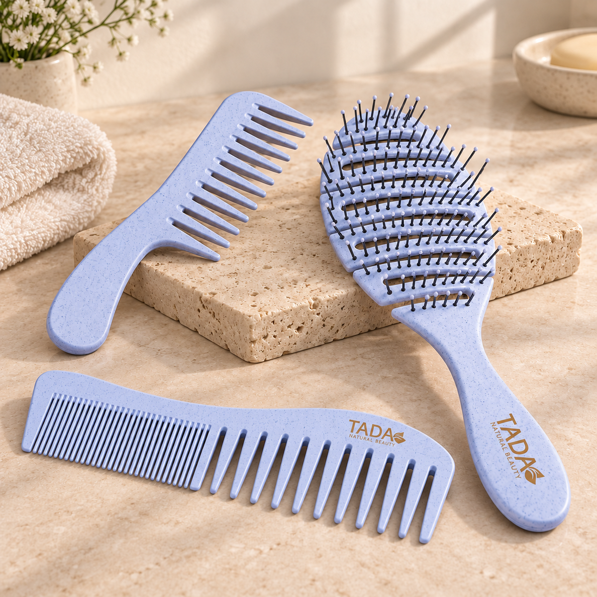 Detangler Brush and Comb Set 3Pcs Set, Blue