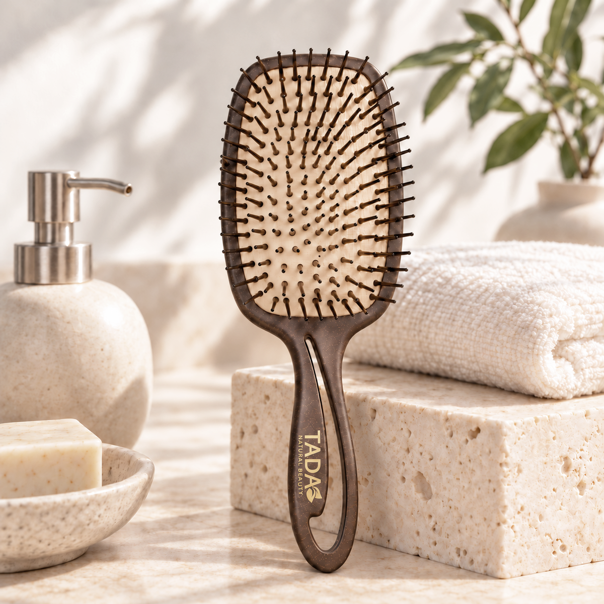 Biodegradable Coffee Grounds Smoothing Paddle Brush, Brown