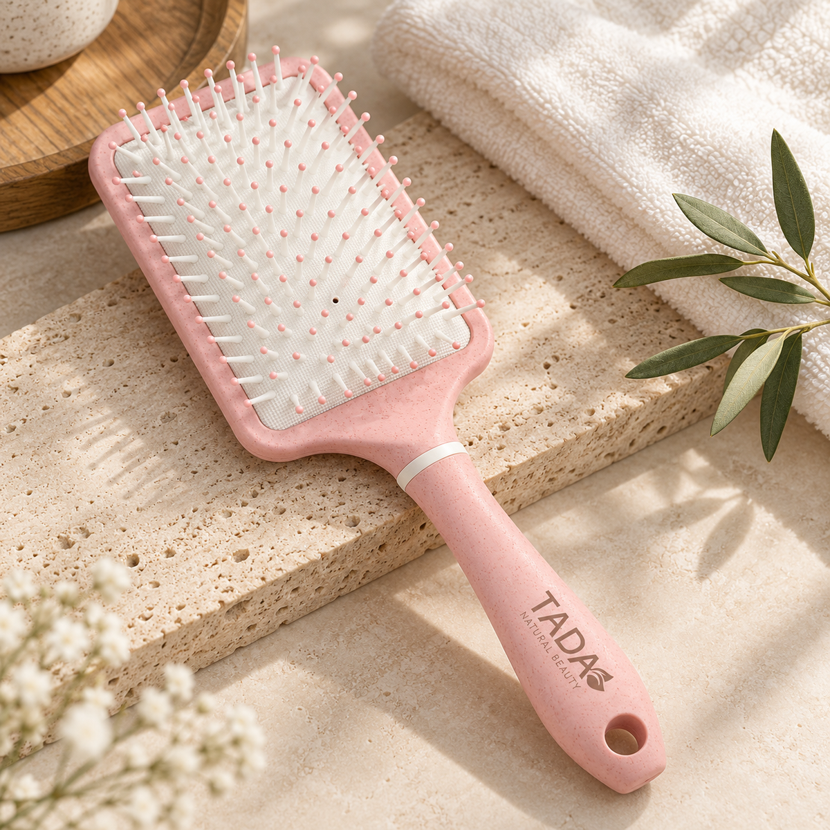Biodegradable Wheat Straw Square Paddle Brush, Pink