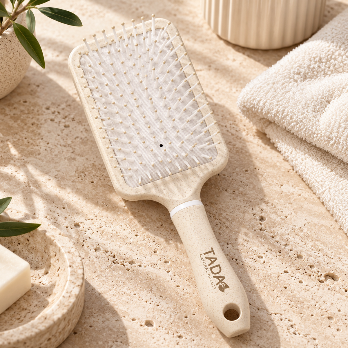 Biodegradable Wheat Straw Square Paddle Brush, Beige