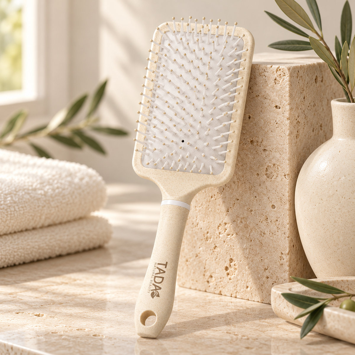 Biodegradable Wheat Straw Square Paddle Brush, Beige