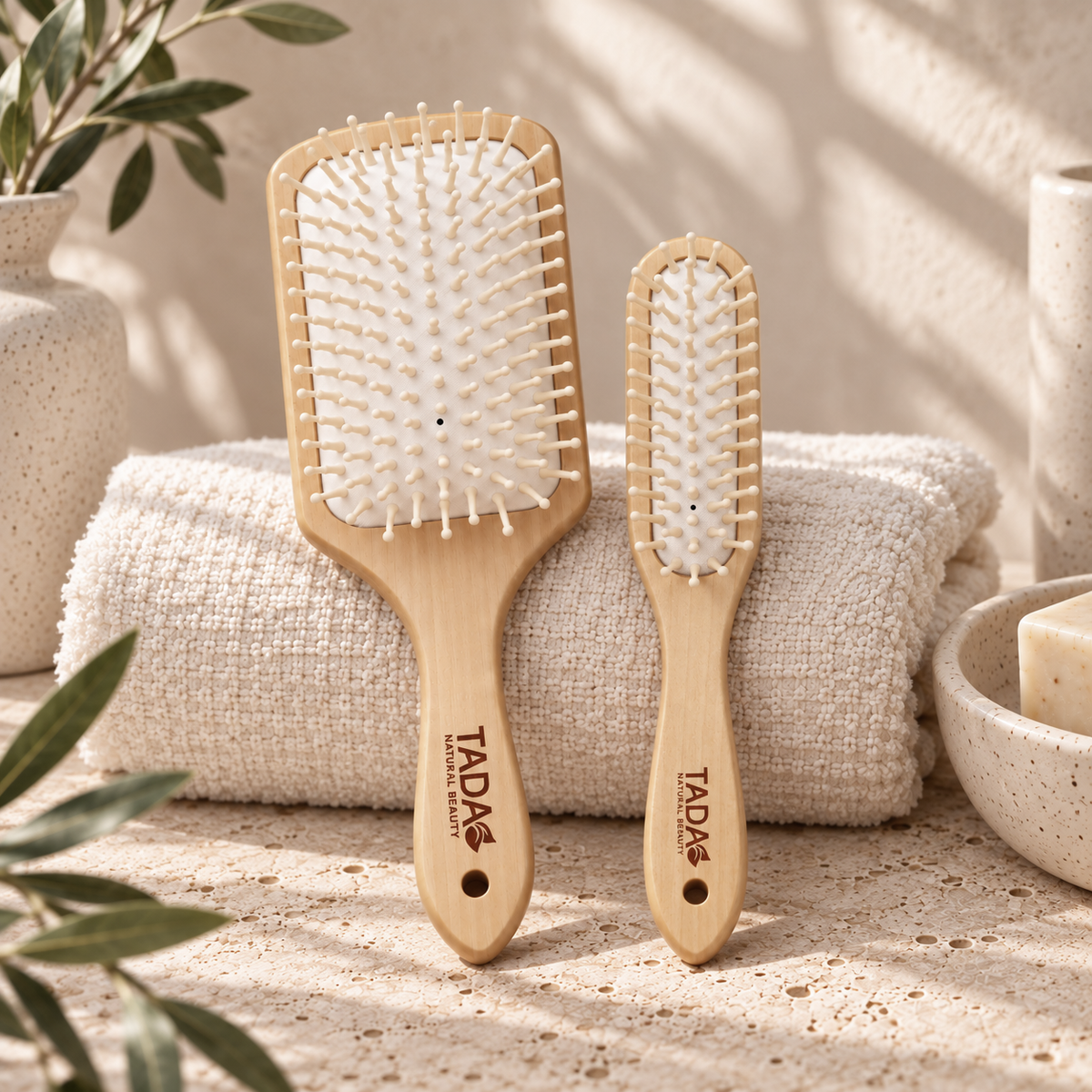 Wooden Paddle Hair Brush 2Pcs Set