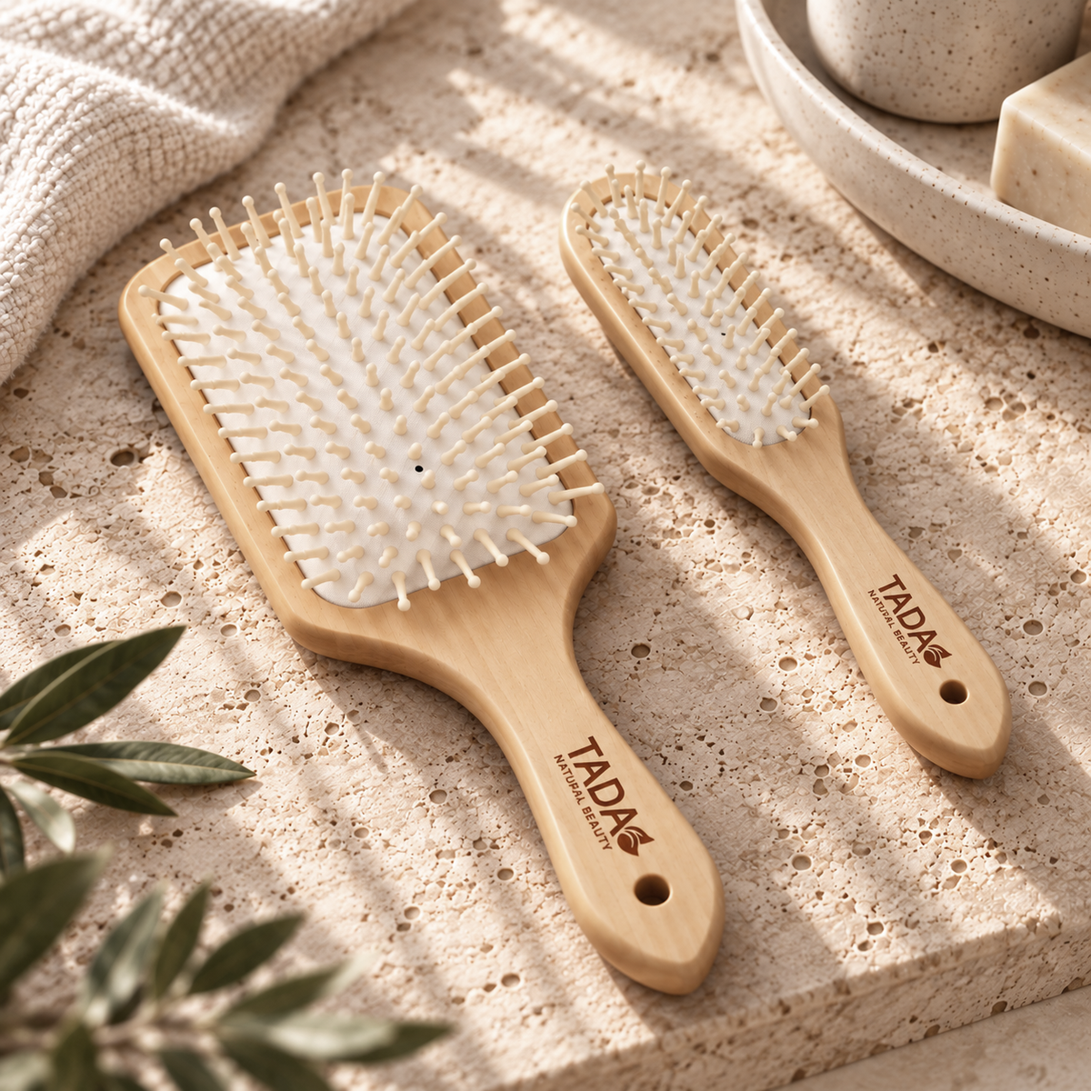 Wooden Paddle Hair Brush 2Pcs Set