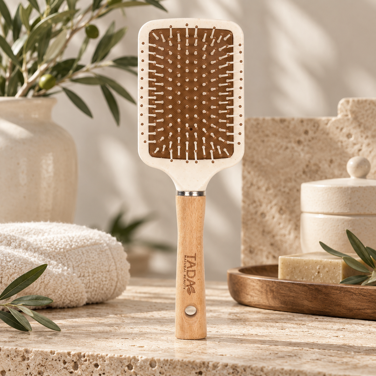 Wood Handle Wheat Straw Square Paddle Brush