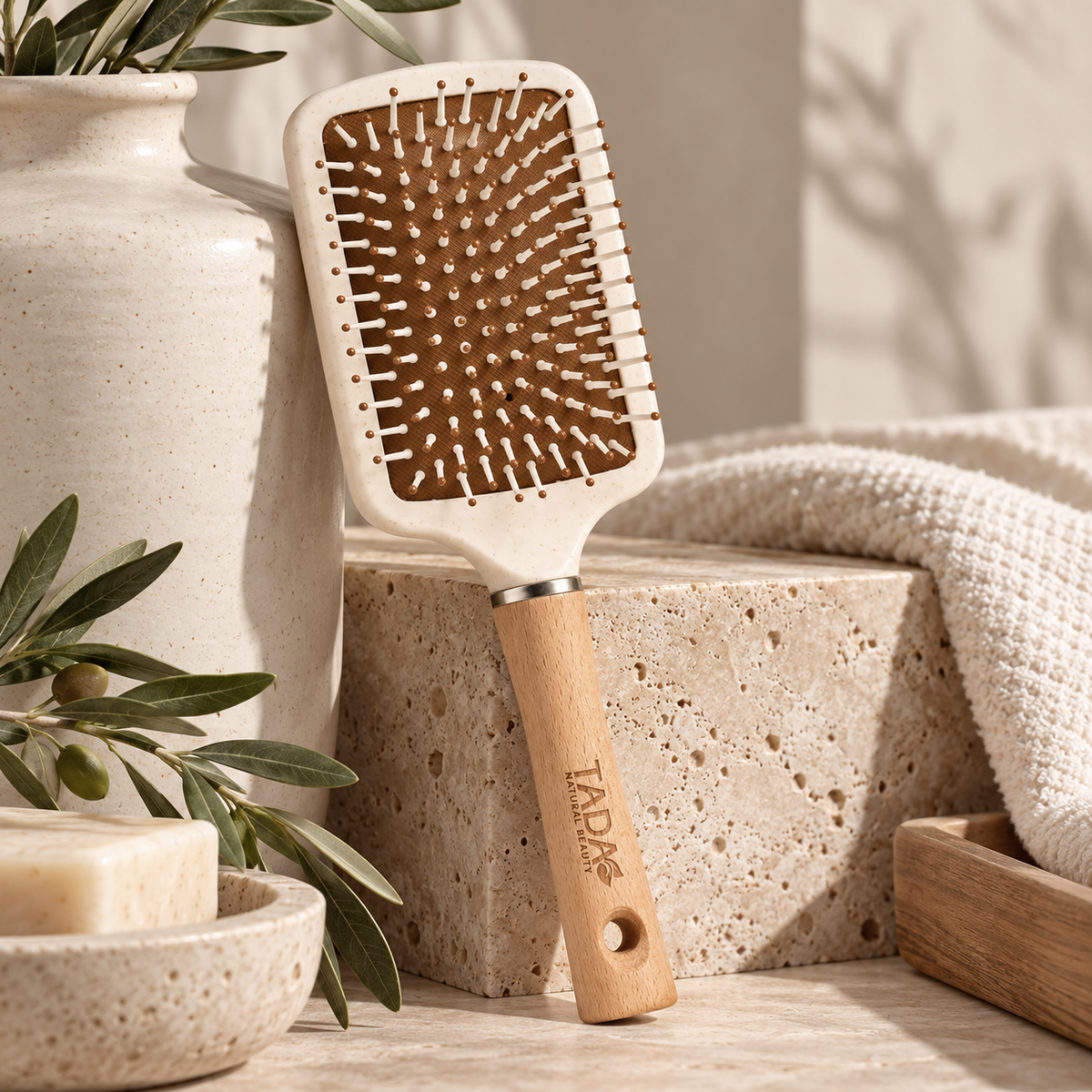 Wood Handle Wheat Straw Square Paddle Brush