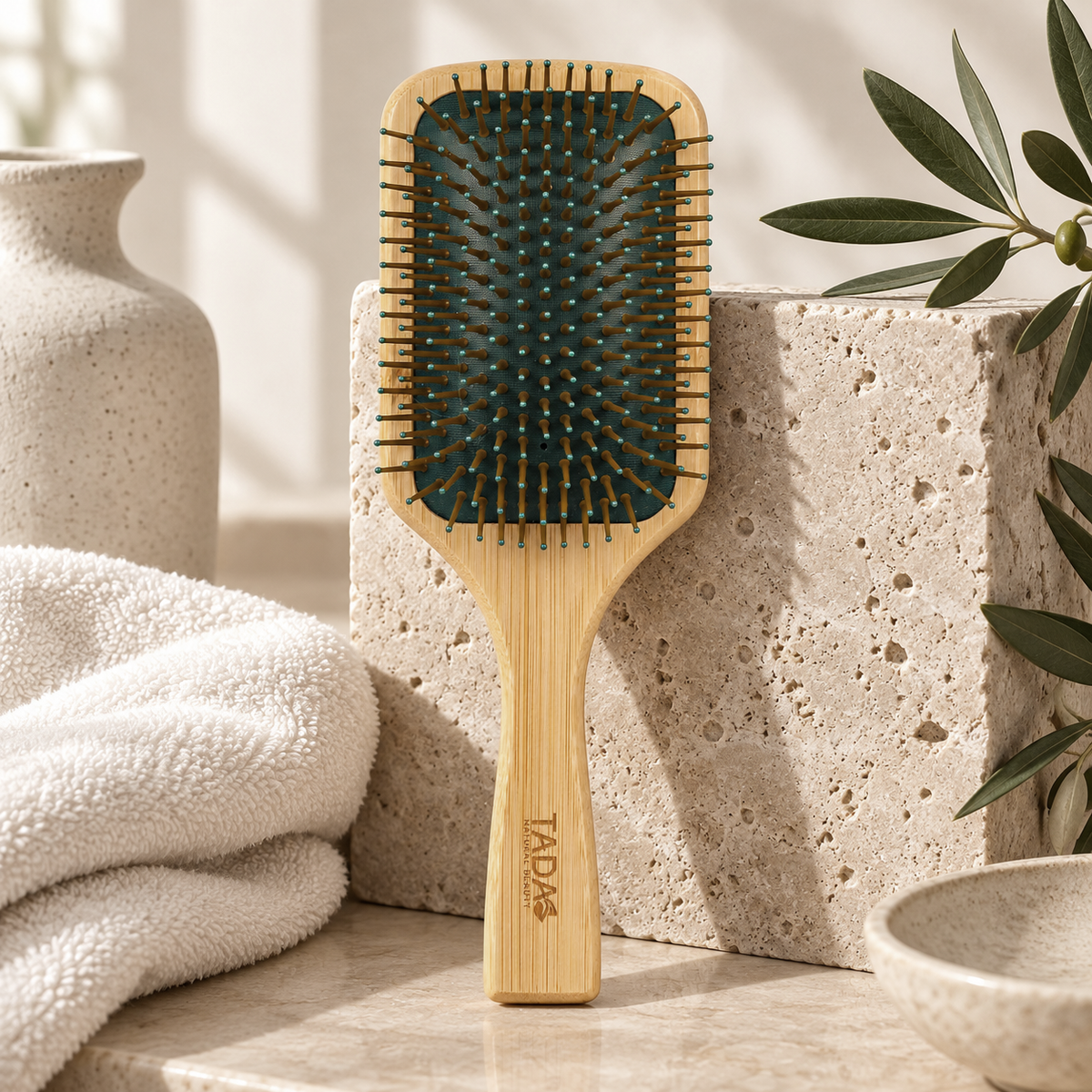 Bamboo Square Green Paddle Hair Brush