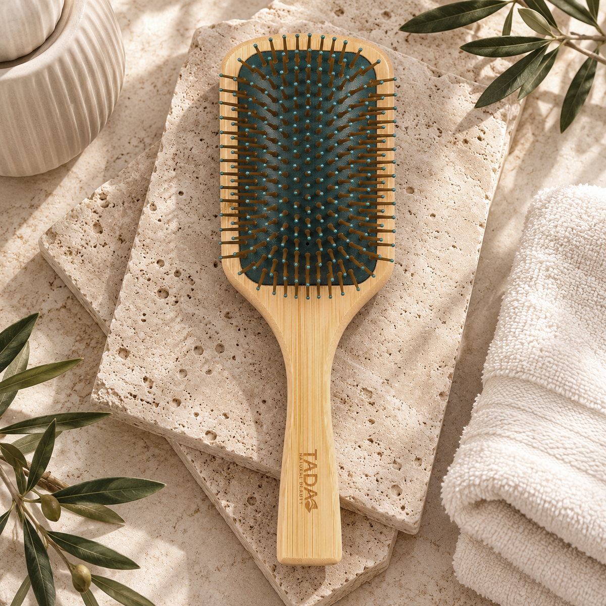 Bamboo Square Green Paddle Hair Brush