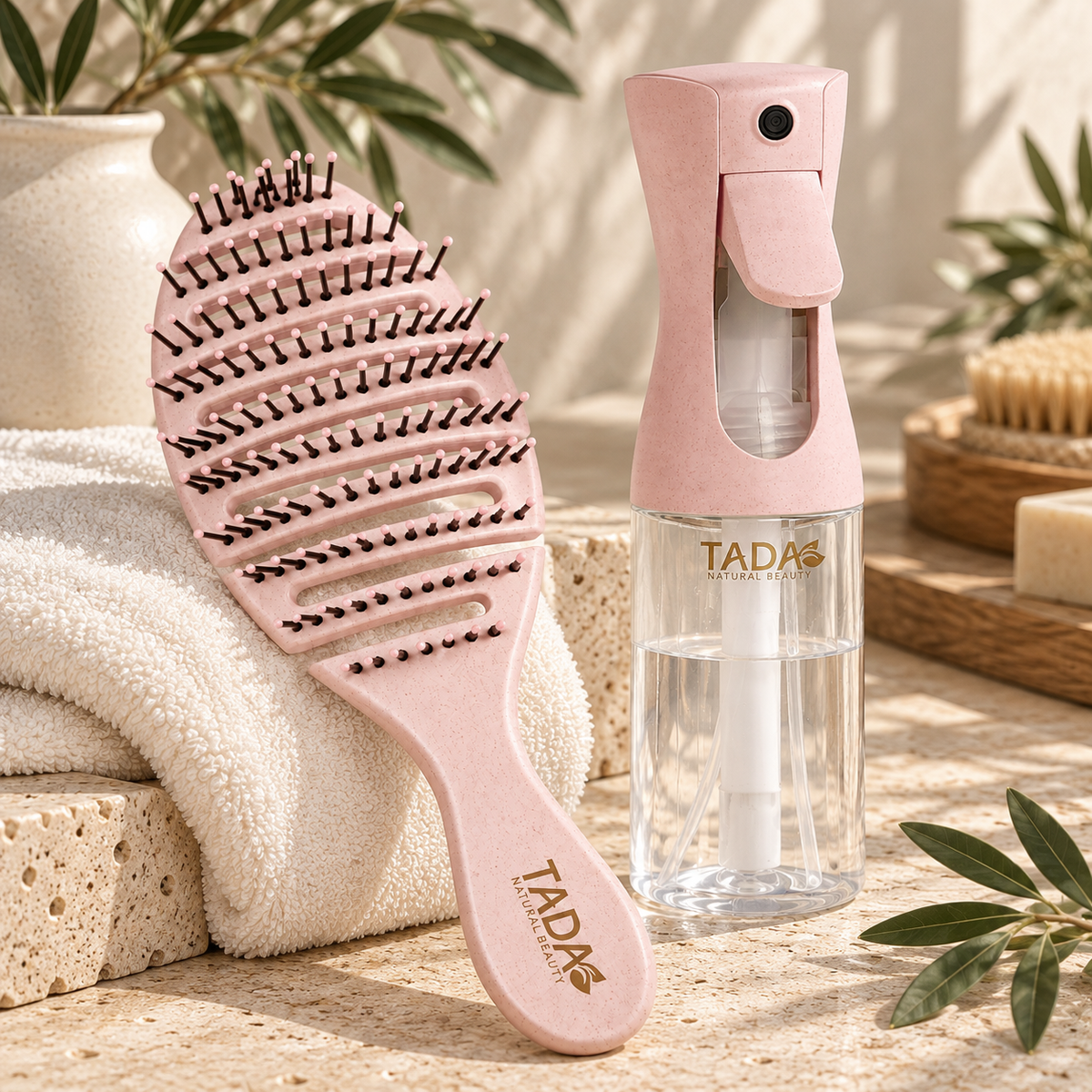Natural Care Hairbrush & Spray Set Pink