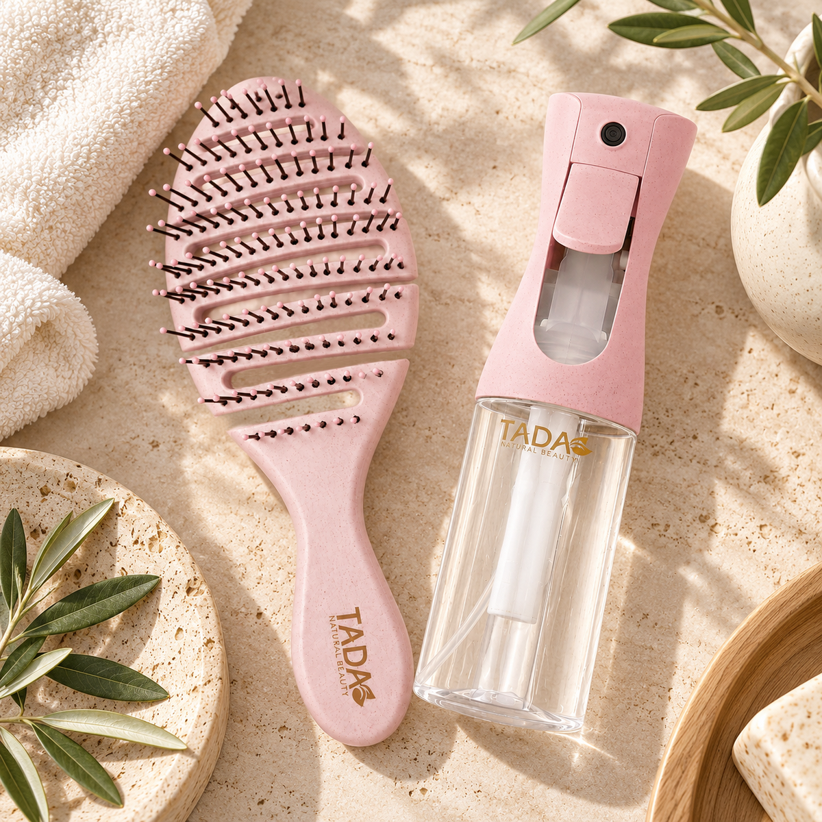 Natural Care Hairbrush & Spray Set Pink