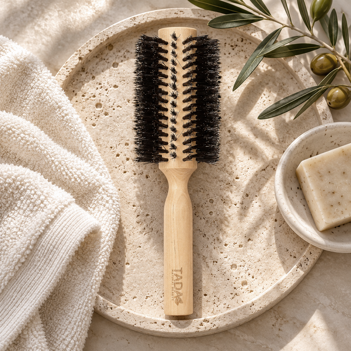 Wooden Large Barrel Round Bristle Brush