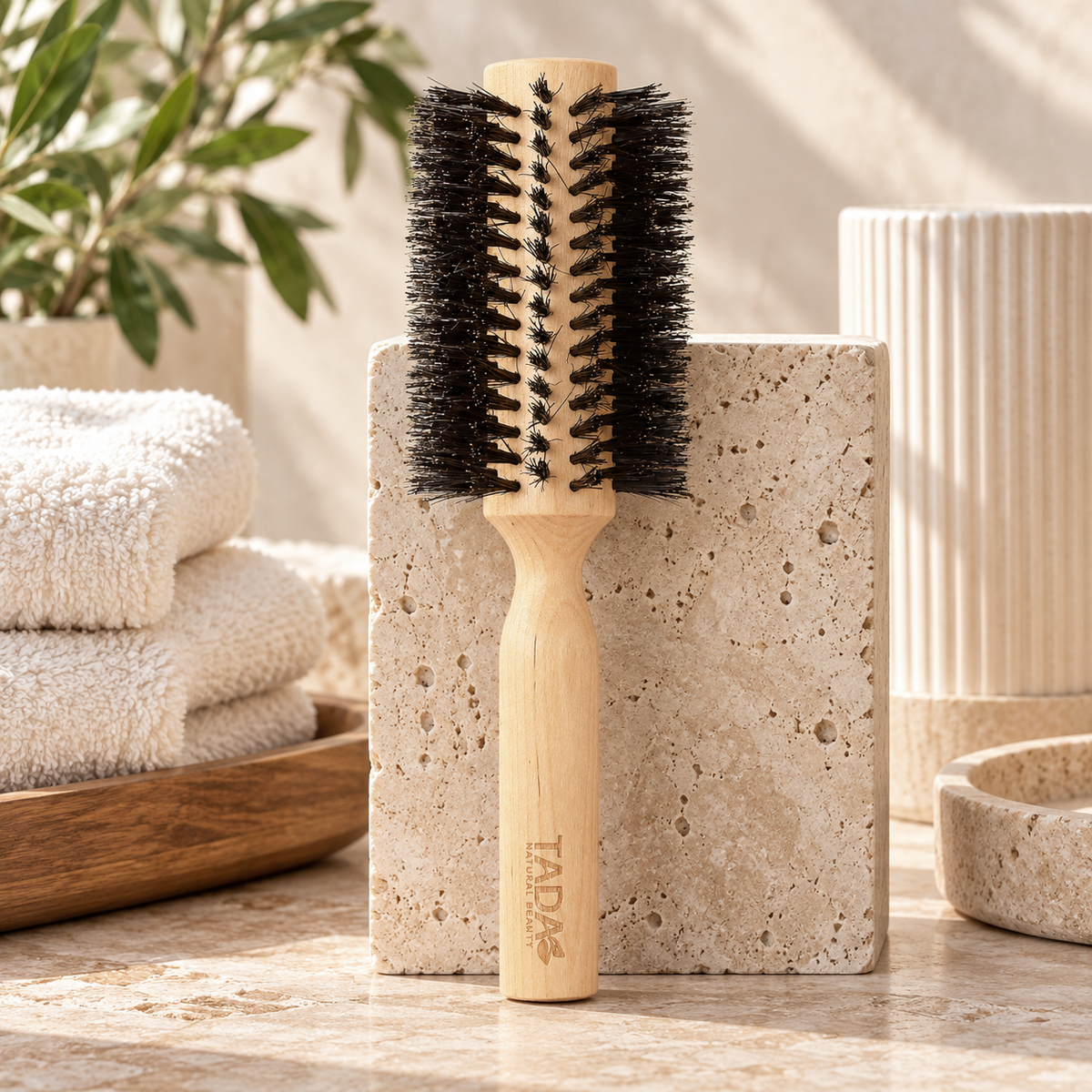 Wooden Large Barrel Round Bristle Brush