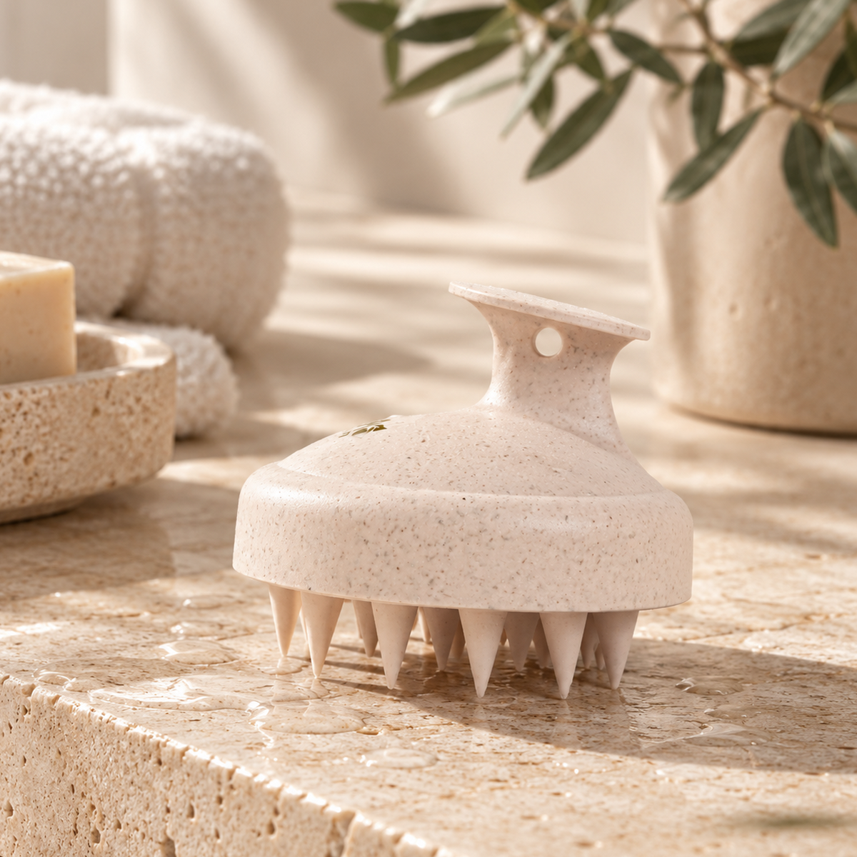Biodegradable Wheat Straw Shampoo Scalp Brush, Beige