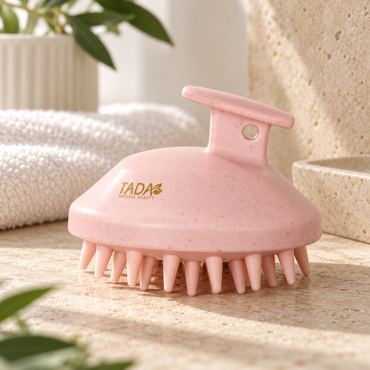 Biodegradable Wheat Straw Scalp Shampoo Brush with Handle, Pink