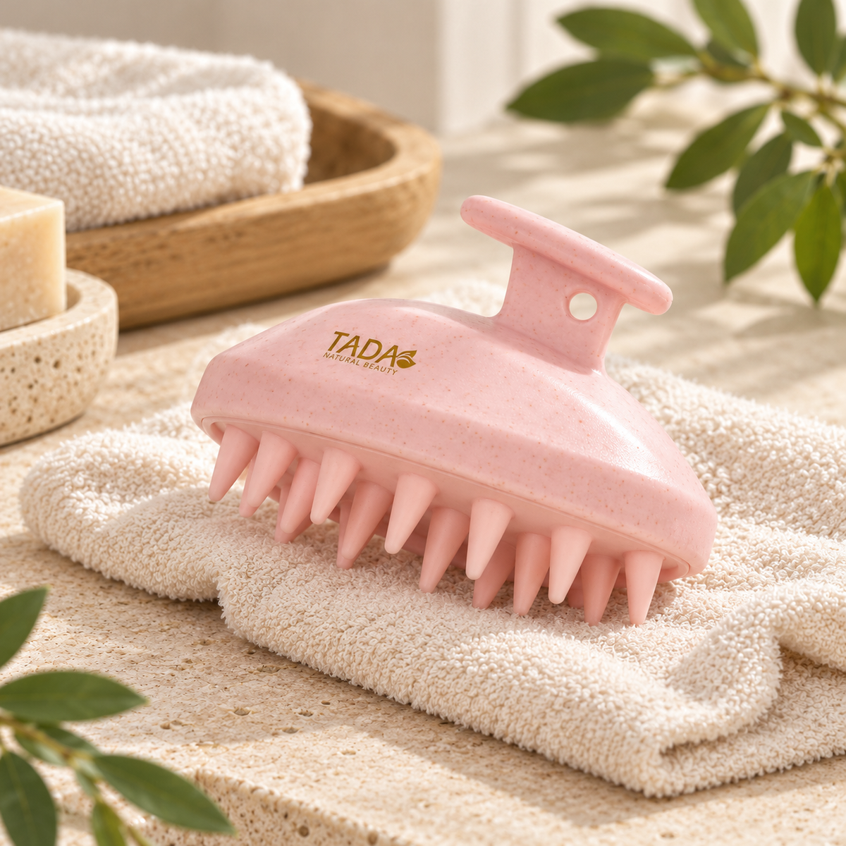 Biodegradable Wheat Straw Scalp Shampoo Brush with Handle, Pink