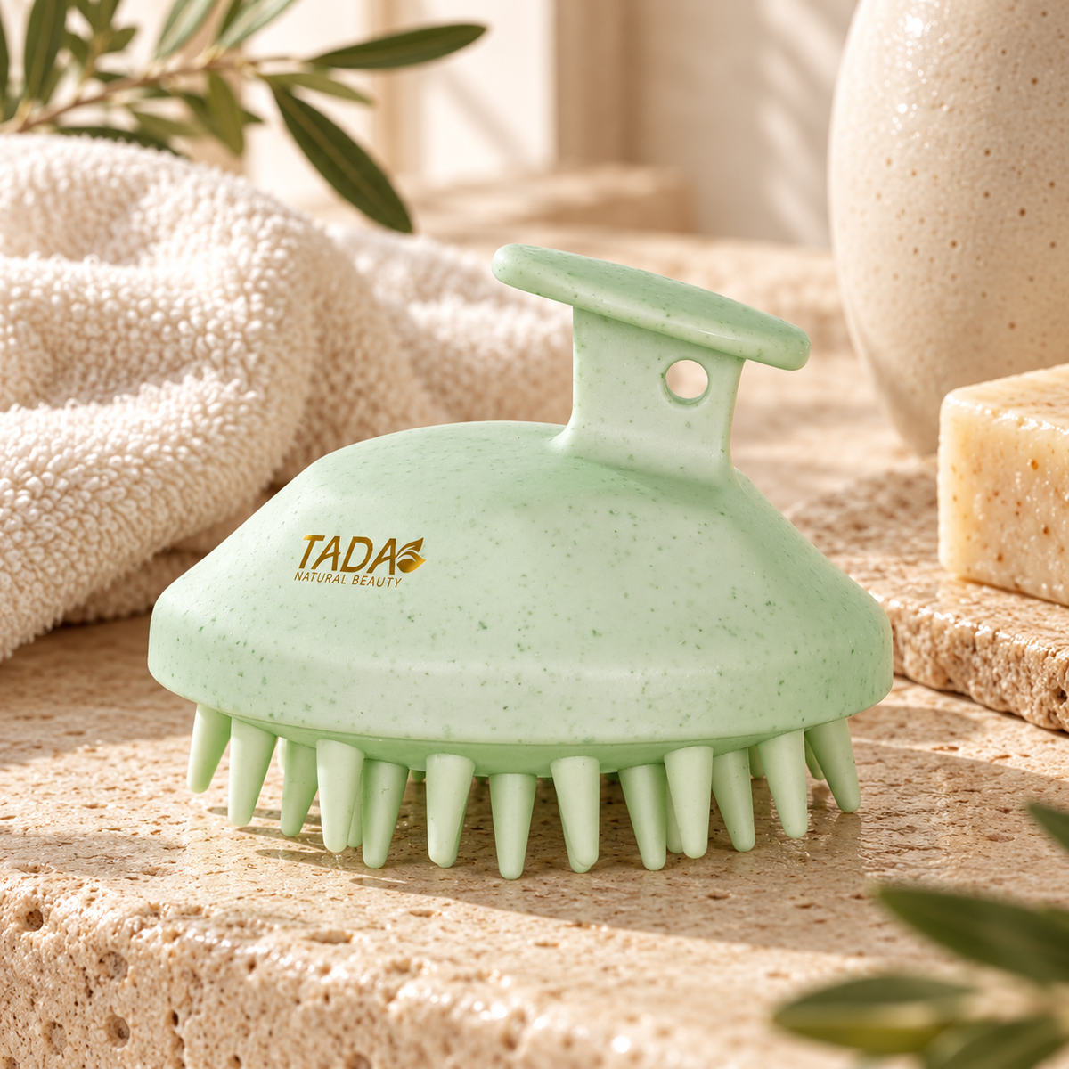 Biodegradable Wheat Straw Scalp Shampoo Brush with Handle, Green