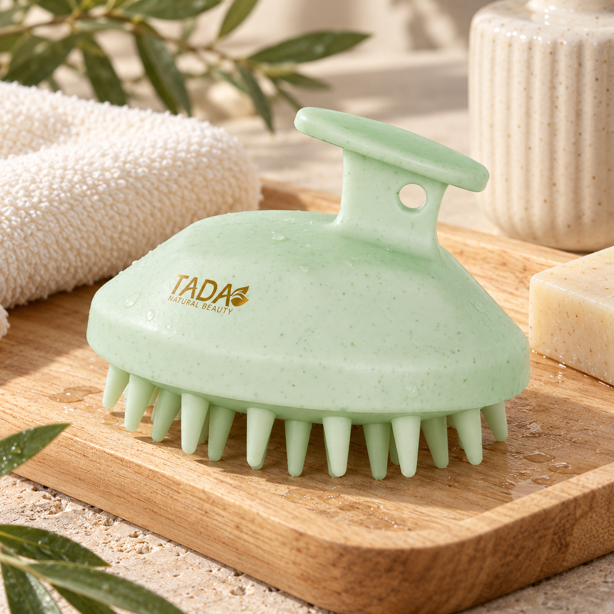 Biodegradable Wheat Straw Scalp Shampoo Brush with Handle, Green