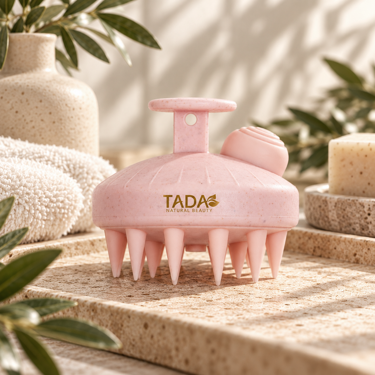 Biodegradable Wheat Straw Scalp Shampoo Brush with Dispenser, Pink