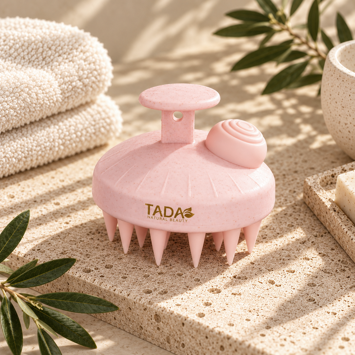 Biodegradable Wheat Straw Scalp Shampoo Brush with Dispenser, Pink