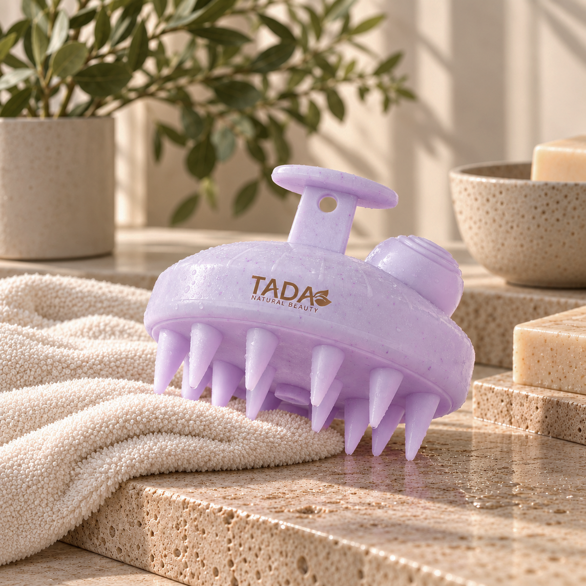 Biodegradable Wheat Straw Scalp Shampoo Brush with Dispenser, Lavender