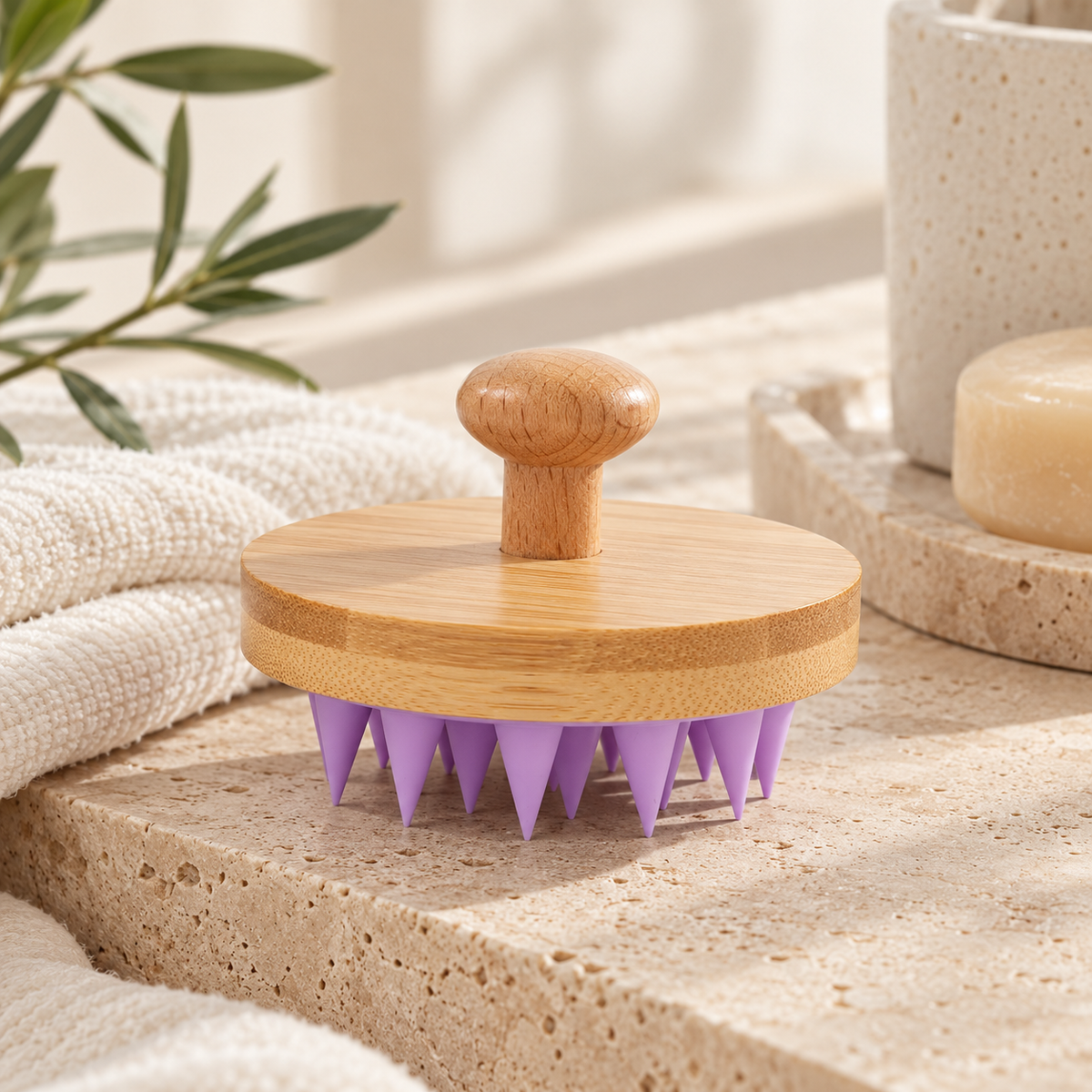 Wooden Shampoo Scalp Brush, Purple