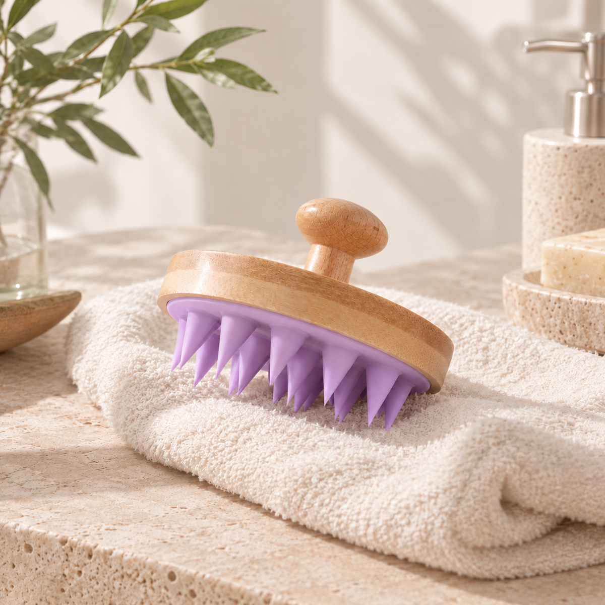Wooden Shampoo Scalp Brush, Purple