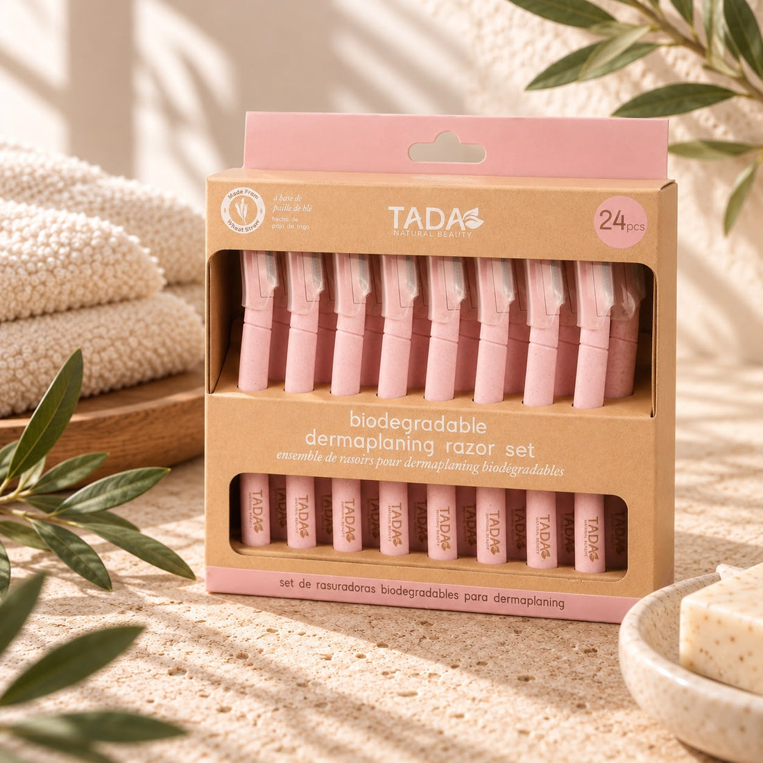 TADA Natural Beauty Wheat Straw Dermaplaning Razors, 24pk