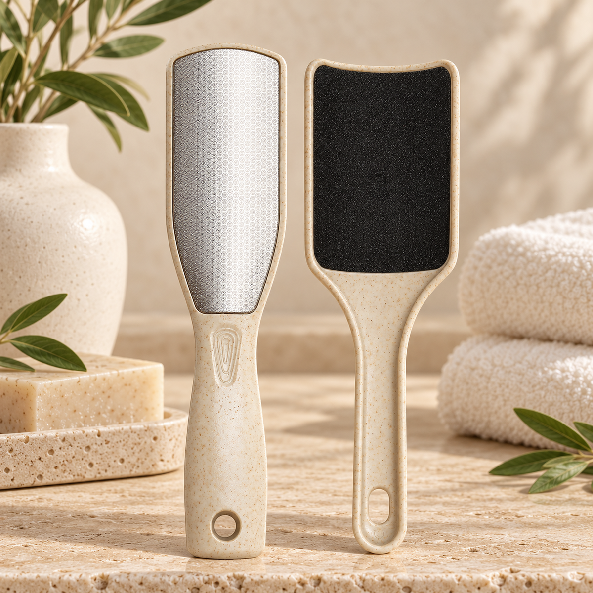 Wheat Straw 2-Step Foot Smoothing Set 2Pcs Set, Beige