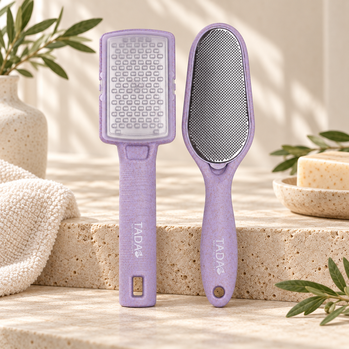 2-Step Smoothing Foot File Set with Cover Cap 2Pcs Set, Lavender