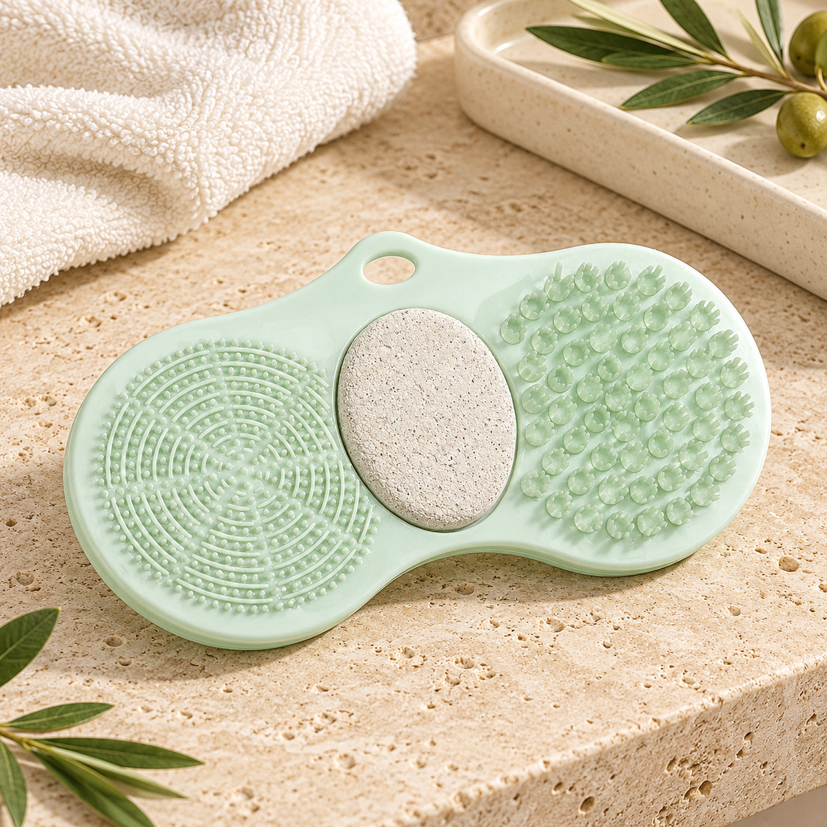 Step & Clean 3-Step Foot Care Mat with Pumice Stone, Green