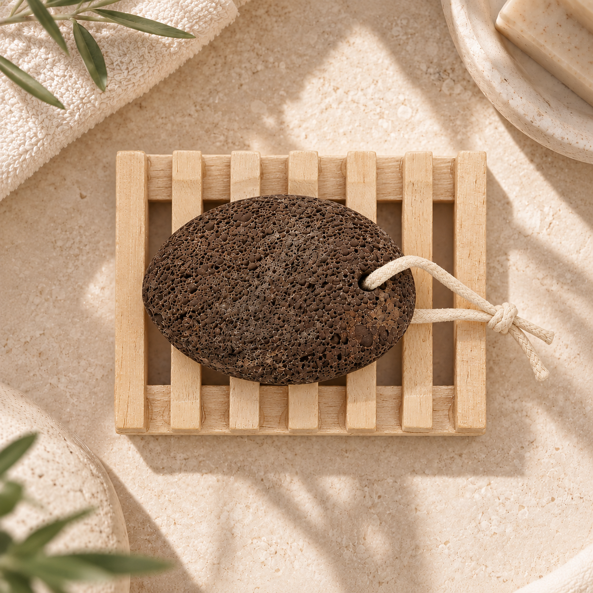 Volcanic Lava Pumice Stone with Wood Stand 2Pcs Set