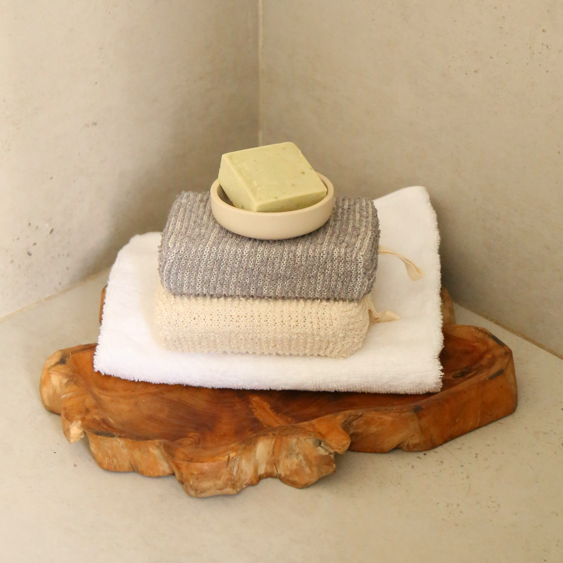 Natural Exfoliating Bath & Shower Square Sponge Beige & Brown 2pk