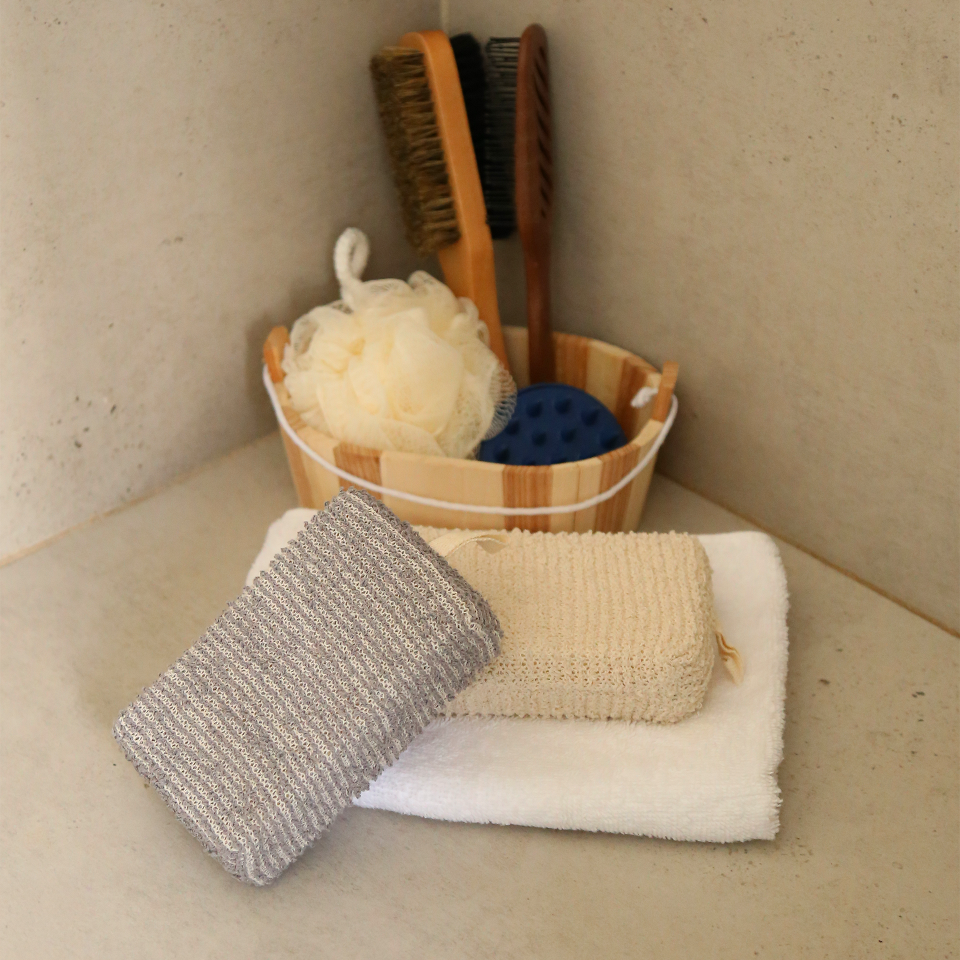 Natural Exfoliating Bath & Shower Square Sponge Beige & Gray 2pk