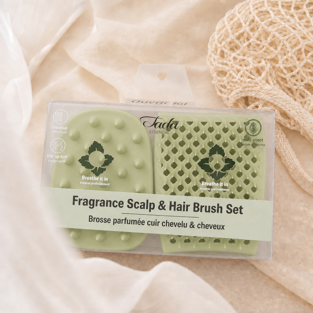 Fragrance Scalp & Hair Brush Set Green (Mint Scent)